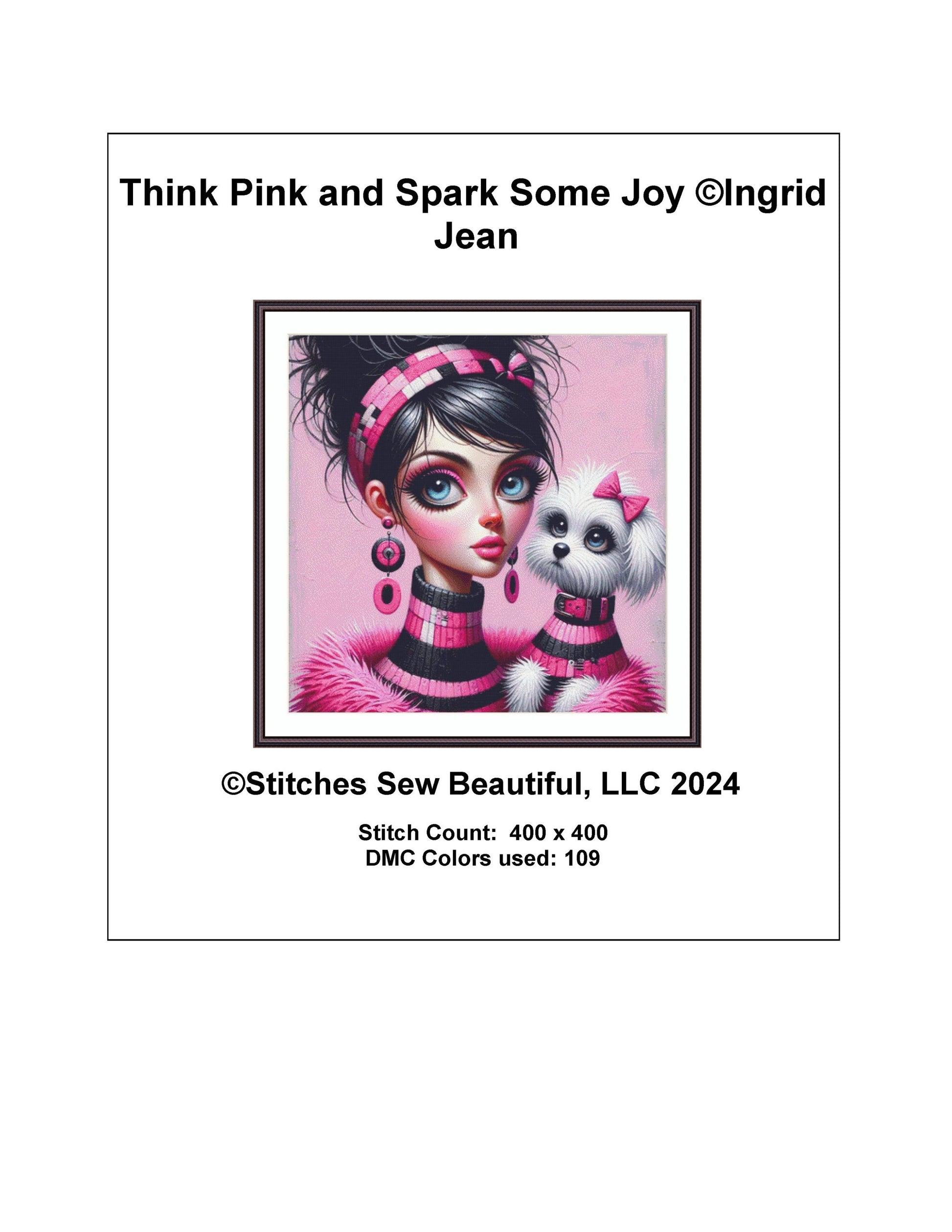 Think Pink and Spark Some Joy counted cross stitch pattern by Ingrid Jean AI Art