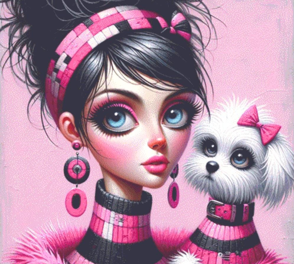 Think Pink and Spark Some Joy counted cross stitch pattern by Ingrid Jean AI Art