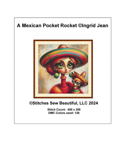 A Mexican Pocket Rocket counted cross stitch pattern by Ingrid Jean