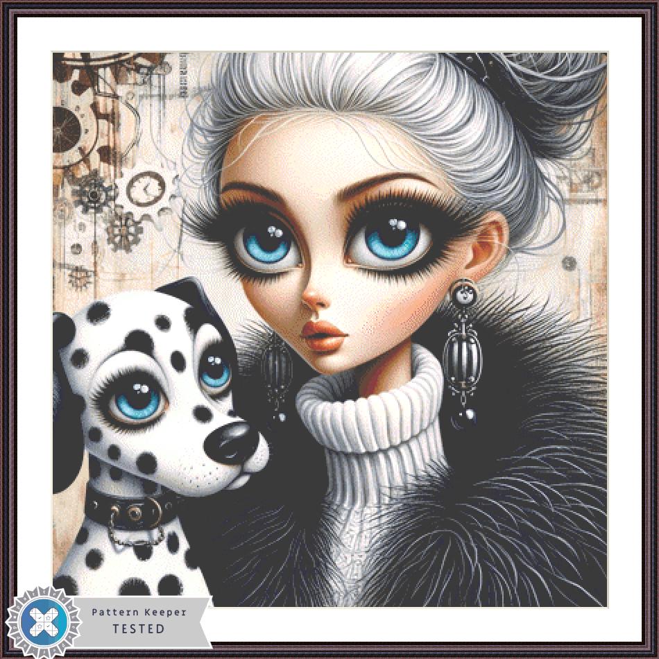 Black and White and loved all over counted cross stitch pattern by Ingrid Jean AI Art