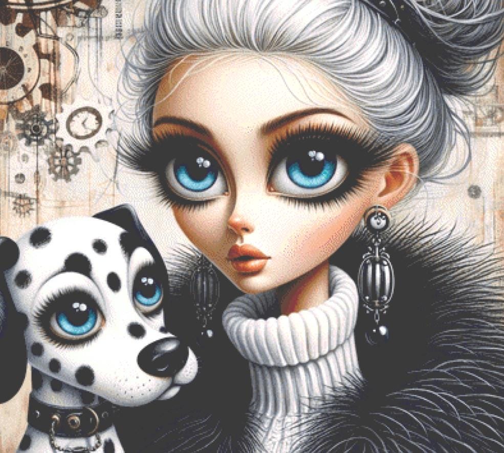 Black and White and loved all over counted cross stitch pattern by Ingrid Jean AI Art