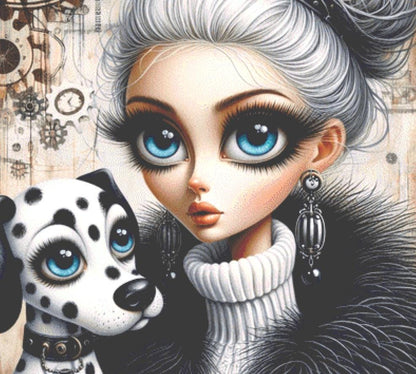 Black and White and loved all over counted cross stitch pattern by Ingrid Jean AI Art