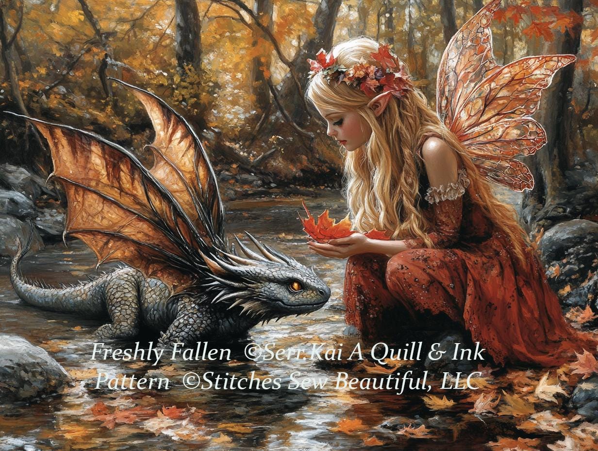 Freshly Fallen full coverage cross stitch pattern by Serr.Kai A Quill & Ink