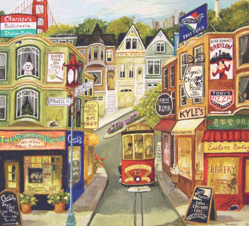 Powell Street counted cross stitch pattern by Gwendolyn McShepard/Ansada Art Licensing Group, LLC