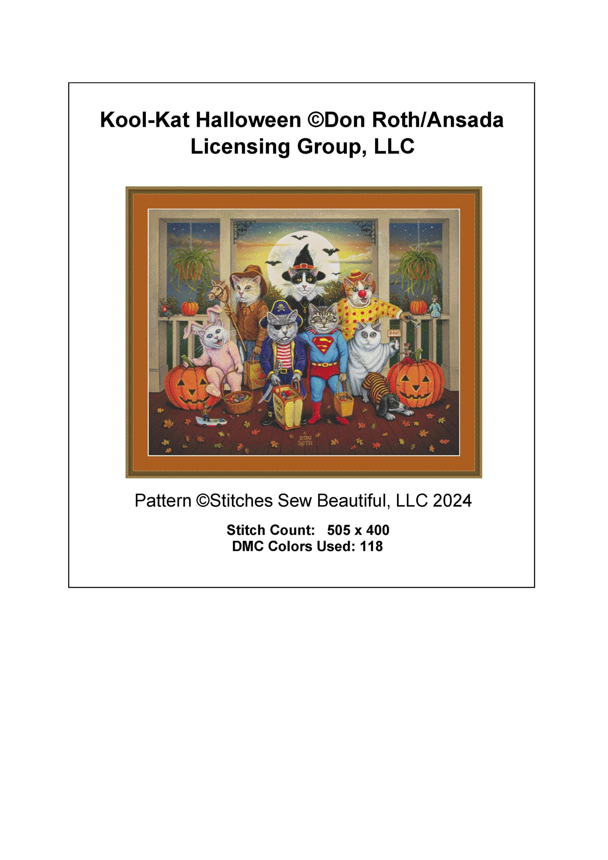 Kool-Kat Halloween counted cross stitch pattern by Don Roth/Ansada Art Licensing Group, LLC