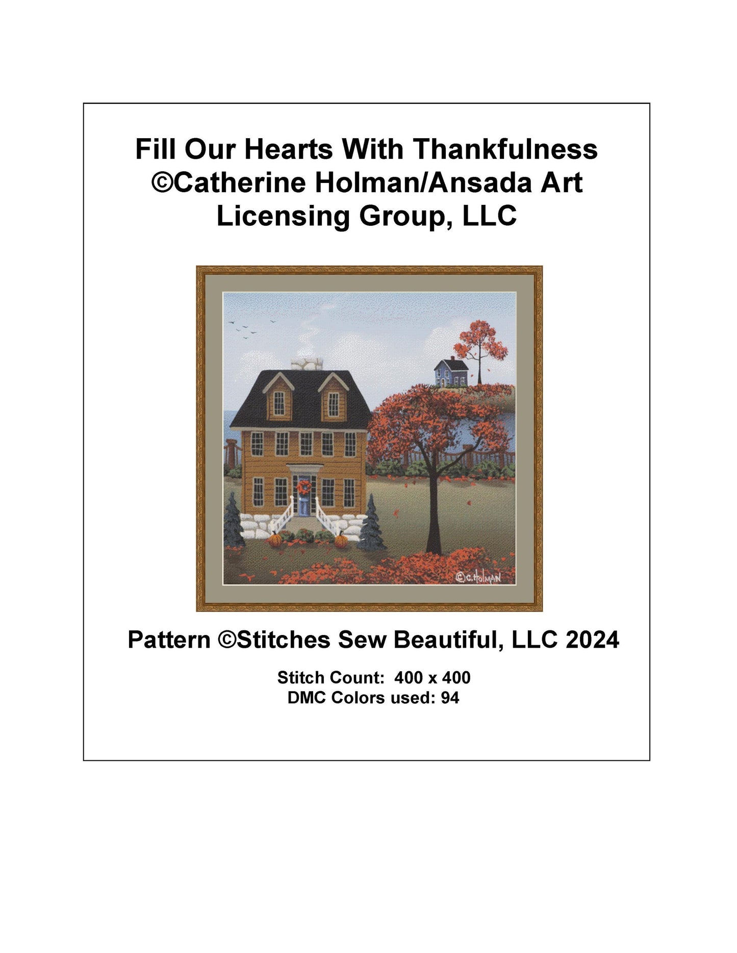 Fill Our Hearts With Thankfulness counted cross stitch pattern by Catherine Holman/Ansada Art Licensing Group, LLC