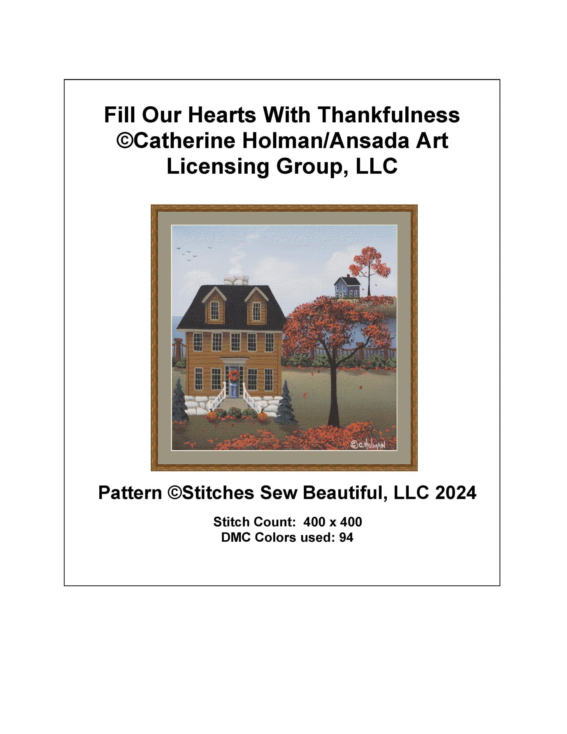 Fill Our Hearts With Thankfulness counted cross stitch pattern by Catherine Holman/Ansada Art Licensing Group, LLC