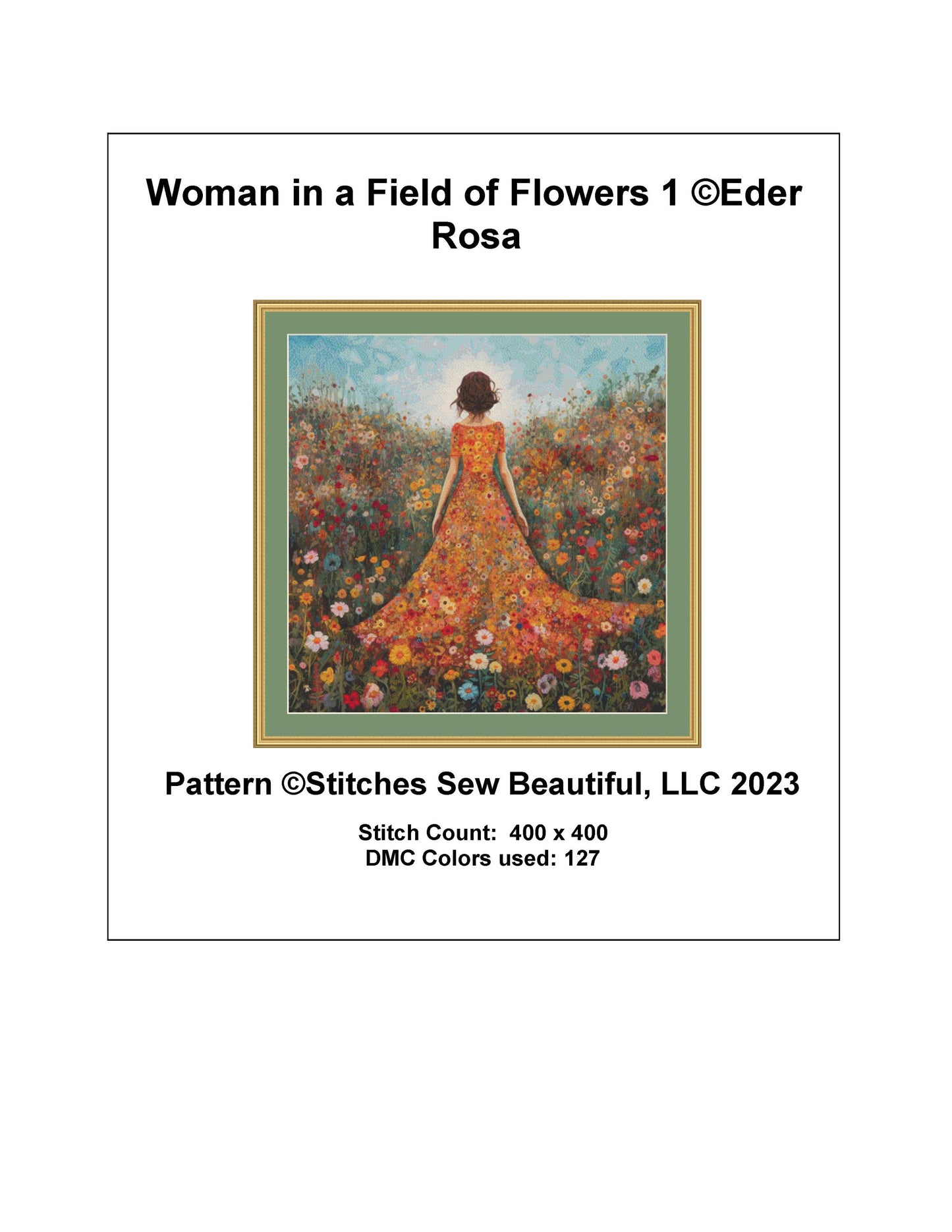 Woman in a Field of Flowers 1 cross stitch pattern by Eder Jose Rosa