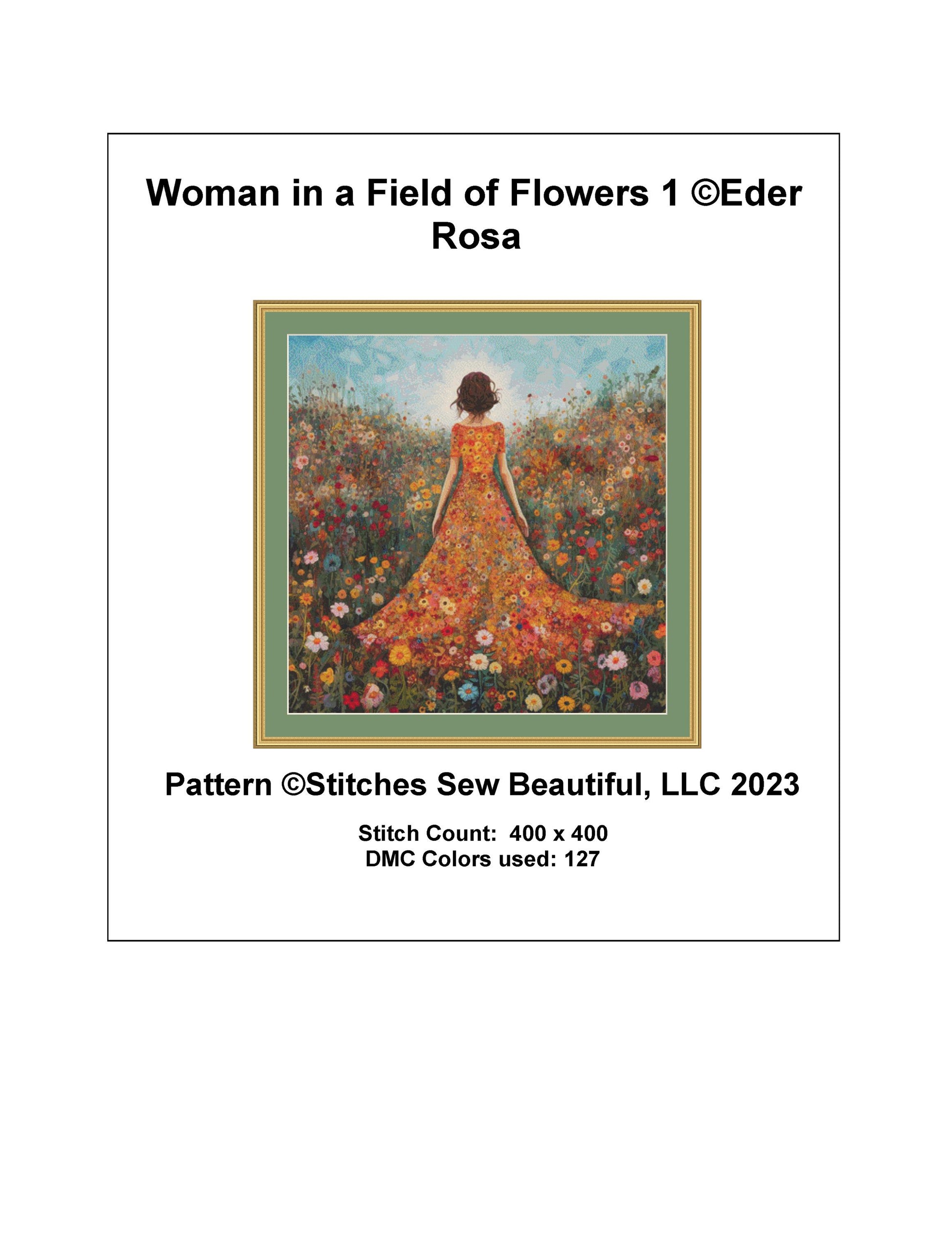 Woman in a Field of Flowers 1 cross stitch pattern by Eder Jose Rosa