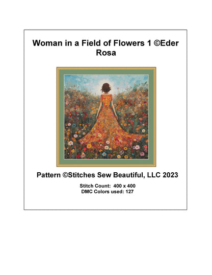 Woman in a Field of Flowers 1 cross stitch pattern by Eder Jose Rosa