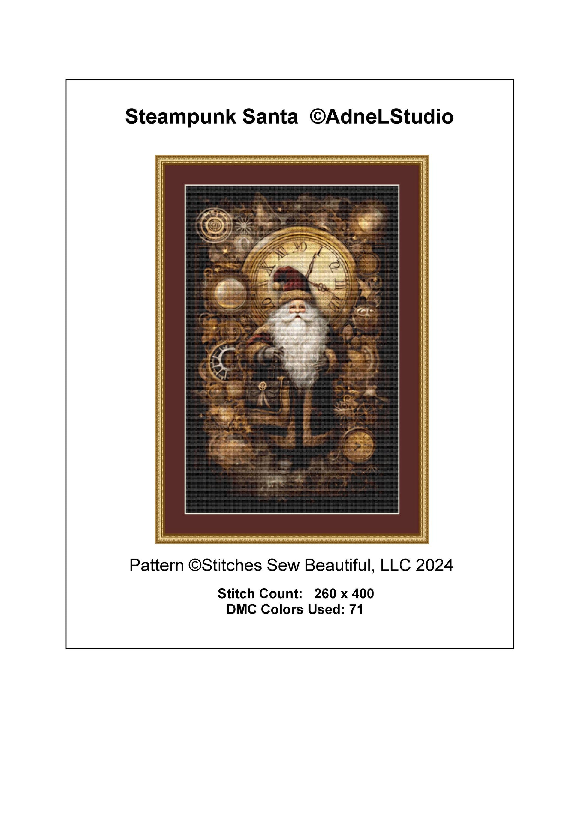 Steampunk Santa counted cross stitch pattern by AdneLStudio
