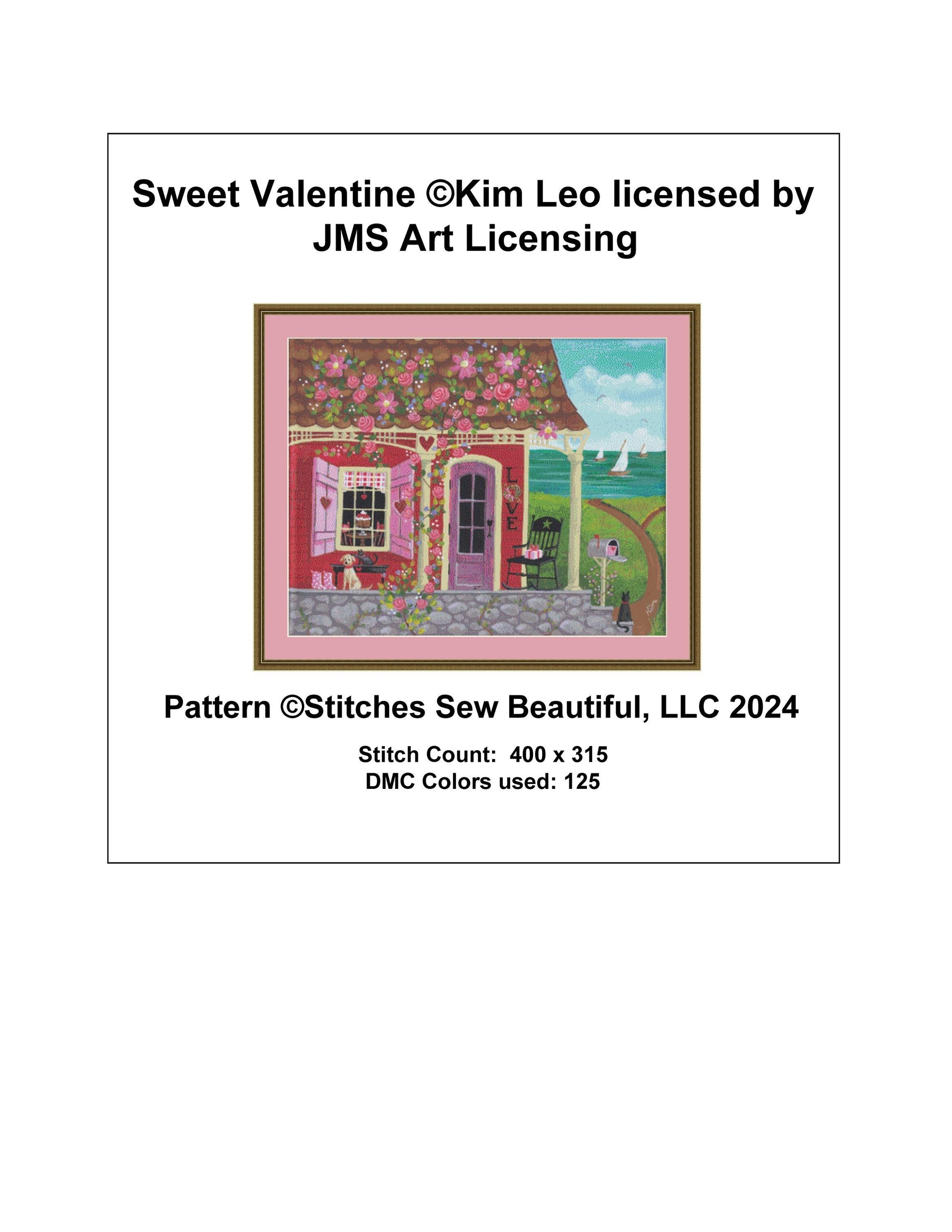 Sweet Valentine cross stitch pattern by Kim Leo licensed by JMS Art Licensing