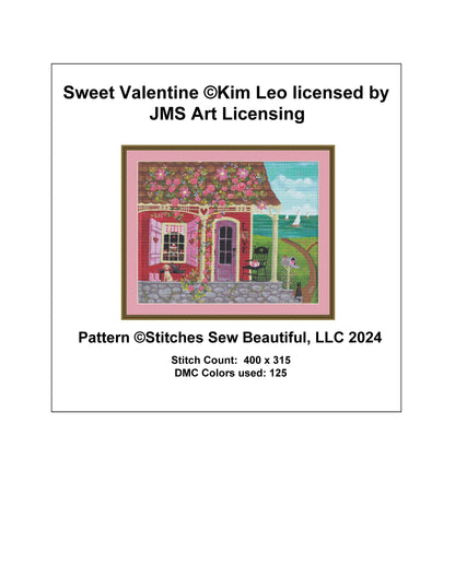 Sweet Valentine cross stitch pattern by Kim Leo licensed by JMS Art Licensing