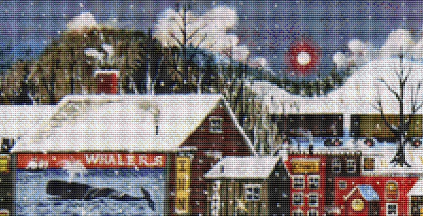 Santa Comes to Millberry Vermont counted cross stitch pattern by Patrick Gauthier