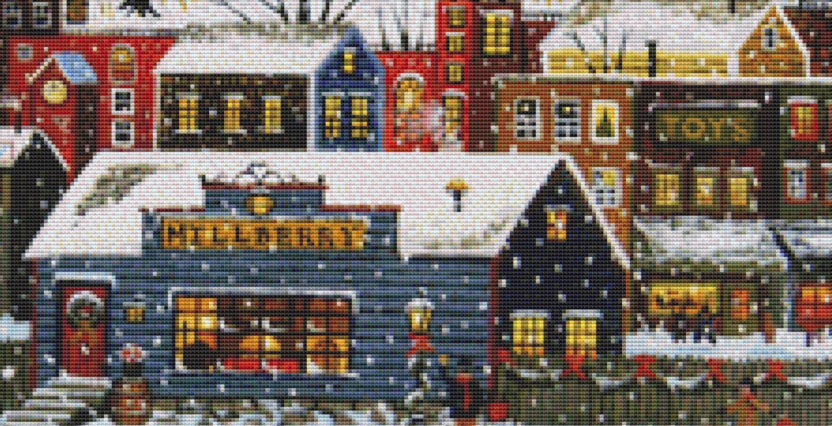 Santa Comes to Millberry Vermont counted cross stitch pattern by Patrick Gauthier