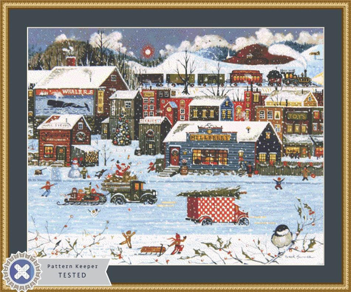 Santa Comes to Millberry Vermont counted cross stitch pattern by Patrick Gauthier