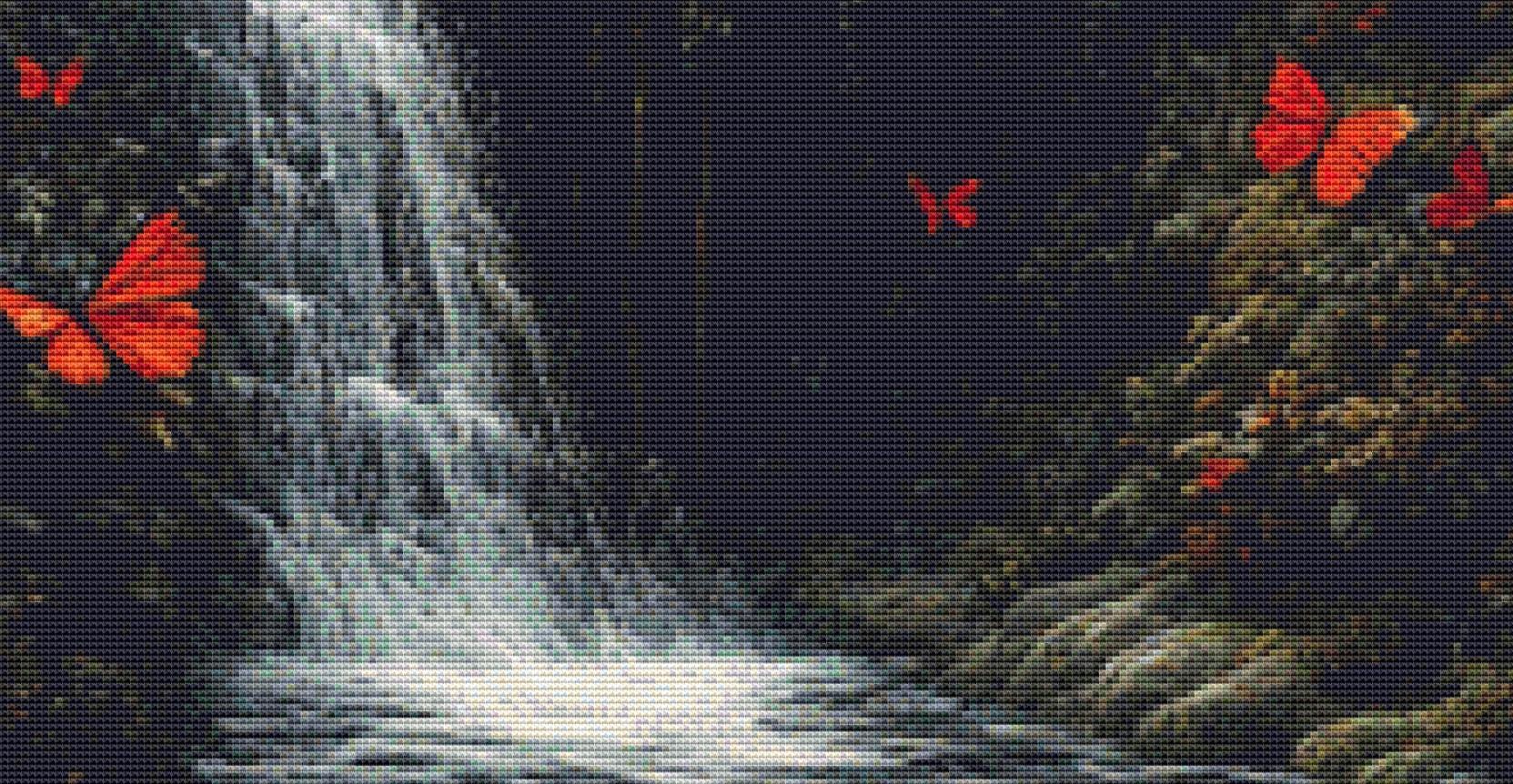The Waterfall House counted cross stitch pattern by Eder Jose Rosa