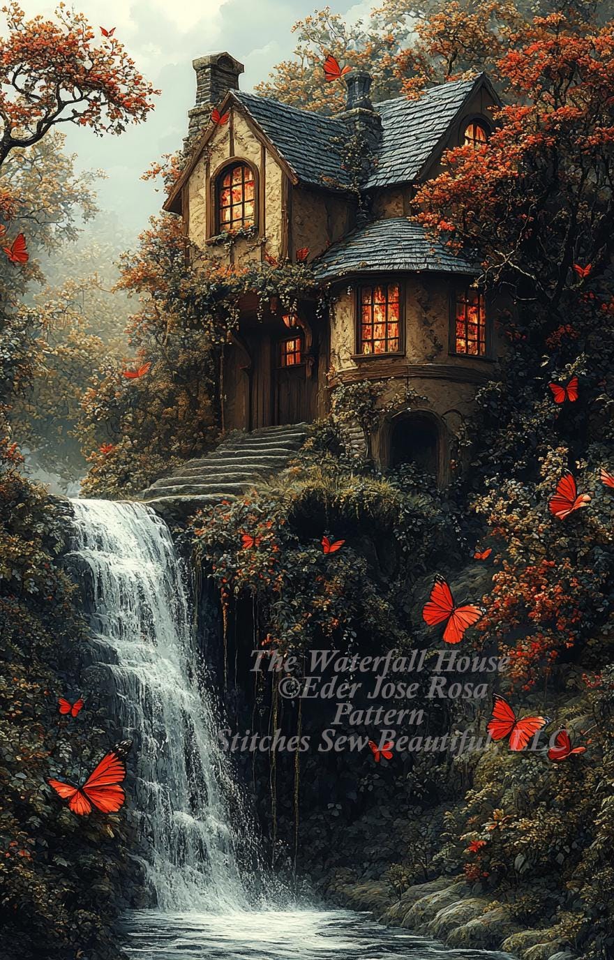 The Waterfall House counted cross stitch pattern by Eder Jose Rosa