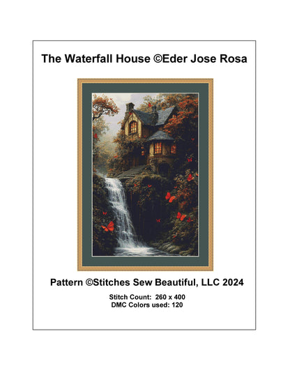 The Waterfall House counted cross stitch pattern by Eder Jose Rosa