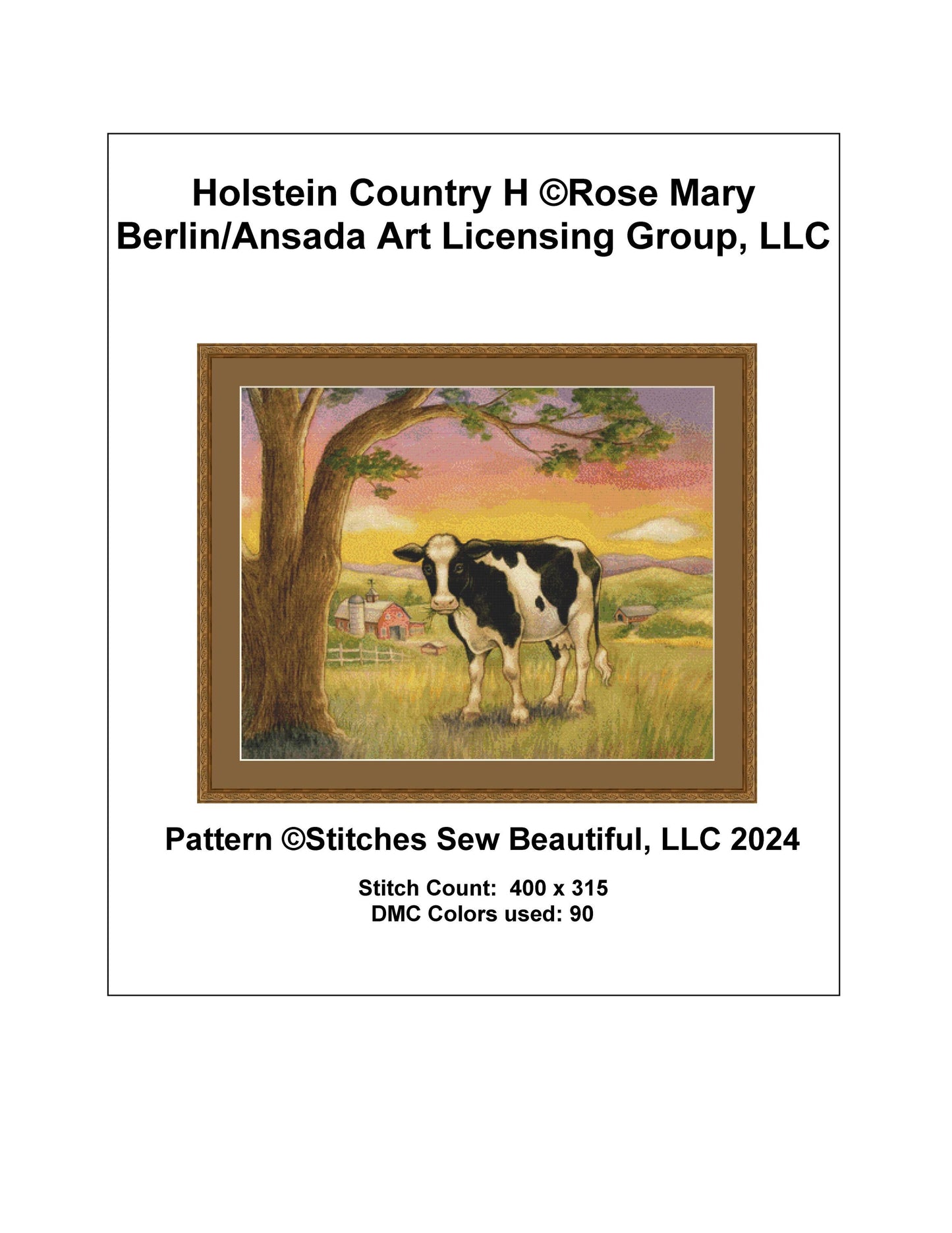 Holstein Country H cross stitch pattern by Rose Mary Berlin/Ansada Art Licensing Group, LLC.