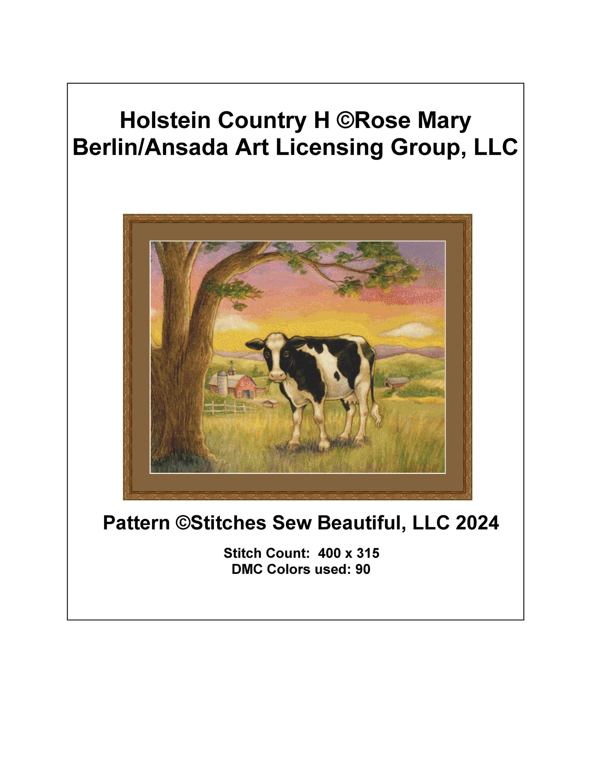 Holstein Country H cross stitch pattern by Rose Mary Berlin/Ansada Art Licensing Group, LLC.