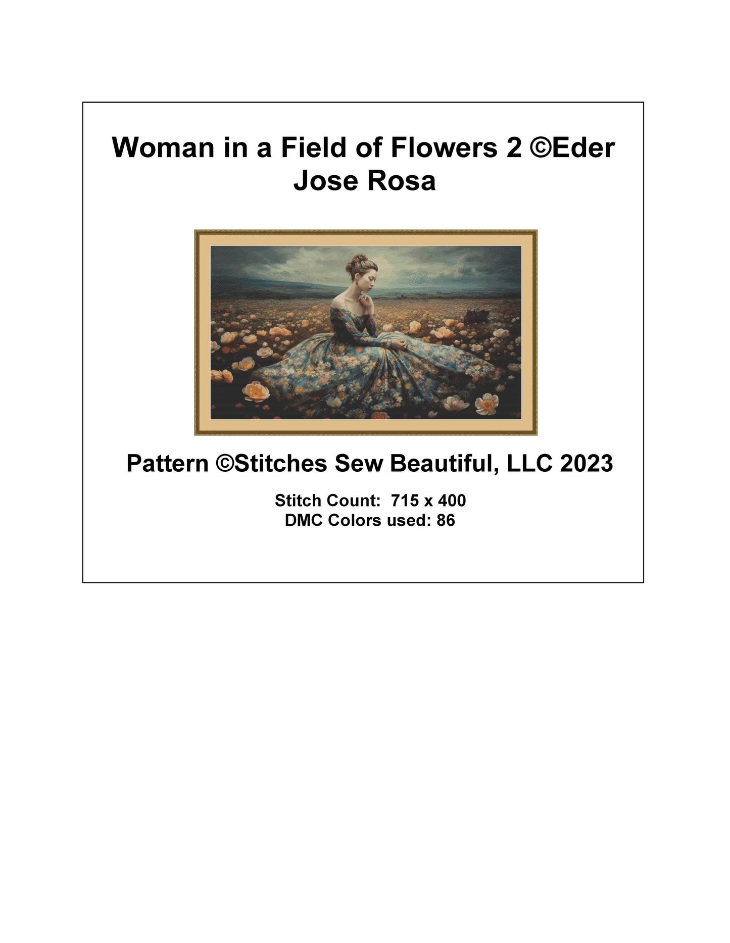 Woman in a Field of Flowers 2 cross stitch pattern by Eder Jose Rosa