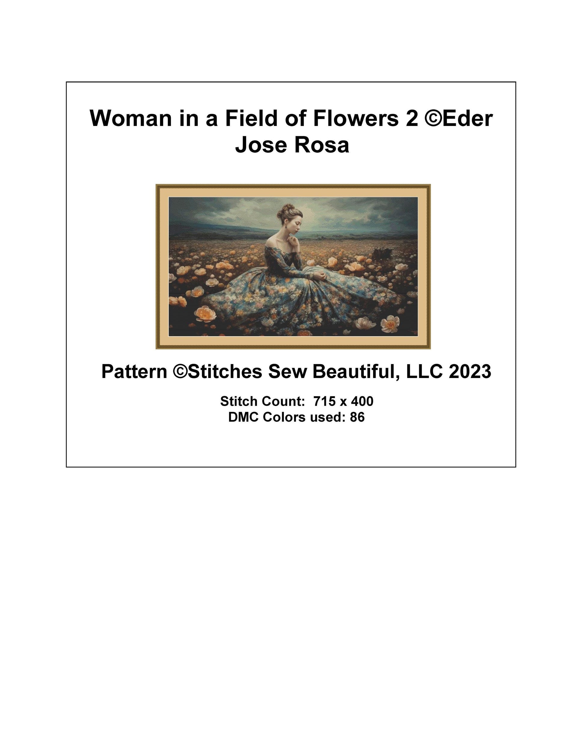 Woman in a Field of Flowers 2 cross stitch pattern by Eder Jose Rosa