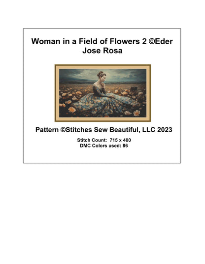 Woman in a Field of Flowers 2 cross stitch pattern by Eder Jose Rosa