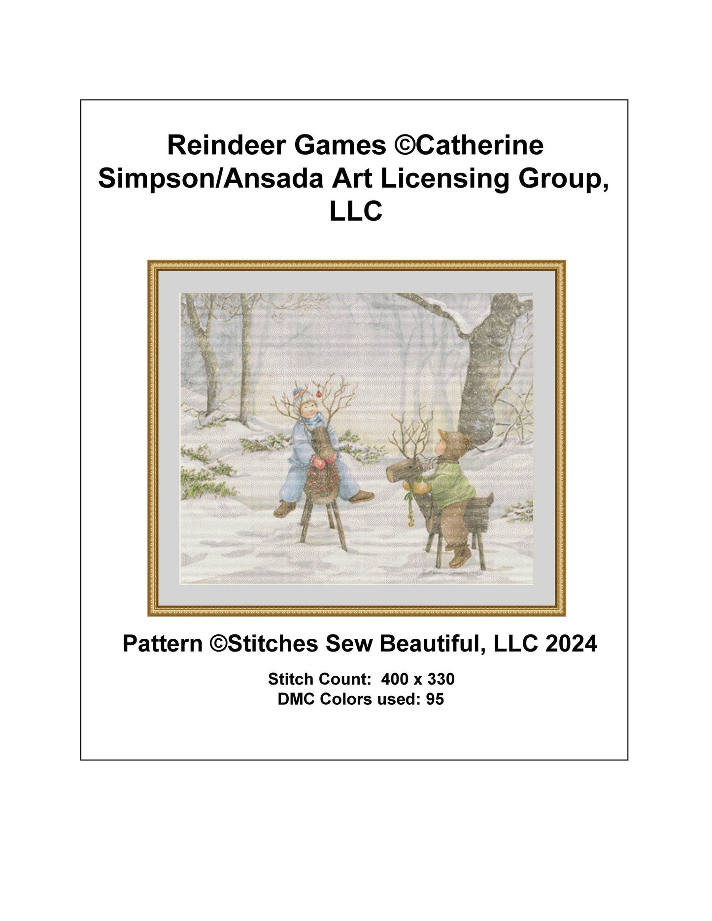 Reindeer Games cross stitch pattern by Catherine Simpson/Ansada Art Licensing Group, LLC.