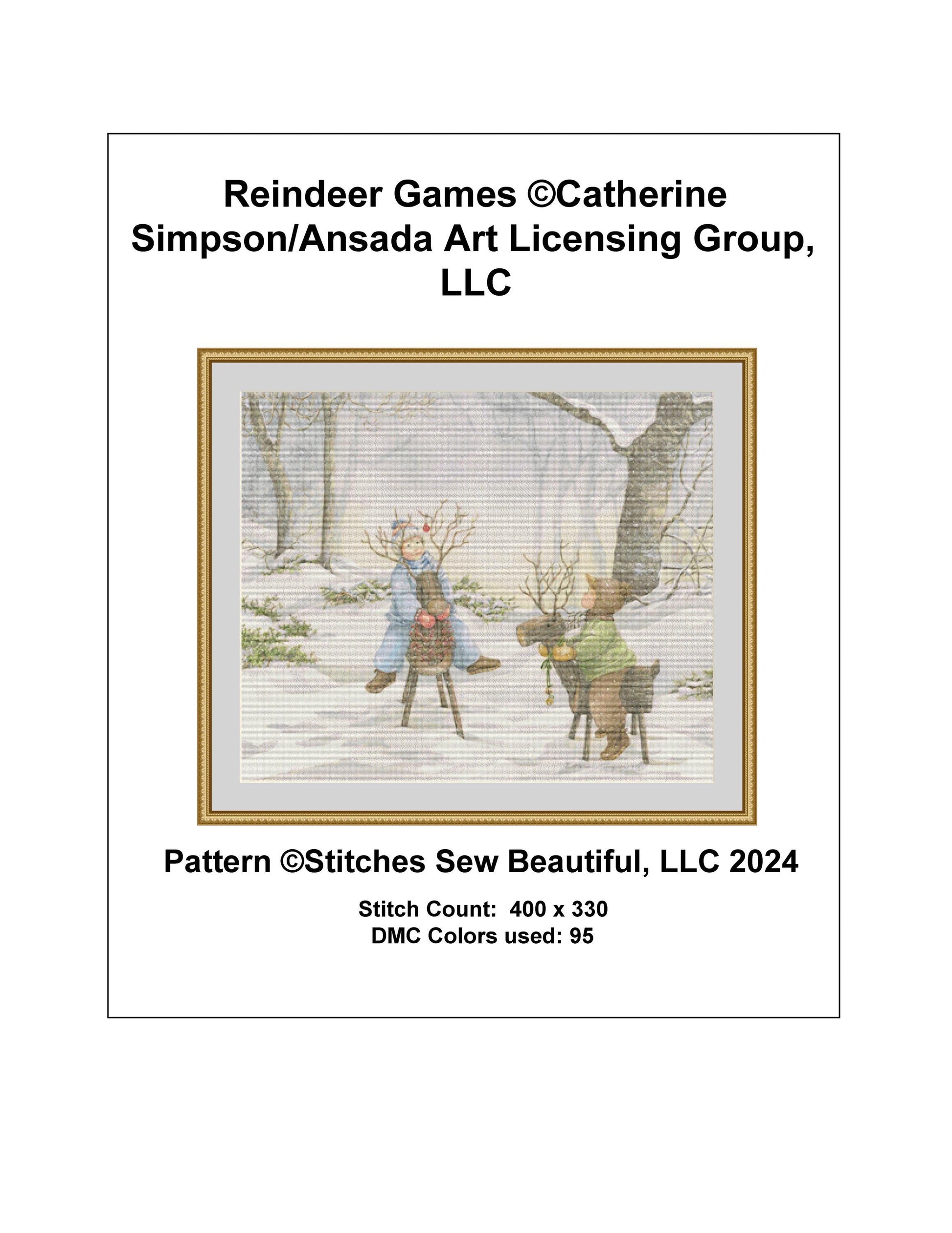 Reindeer Games cross stitch pattern by Catherine Simpson/Ansada Art Licensing Group, LLC.