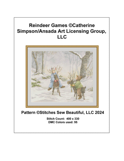 Reindeer Games cross stitch pattern by Catherine Simpson/Ansada Art Licensing Group, LLC.