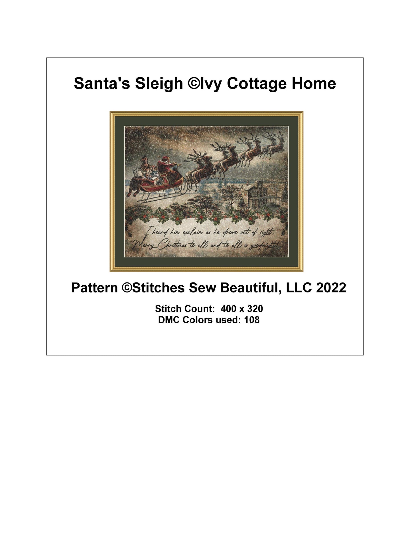 Santa's Sleigh cross stitch pattern by IvyCottageHome