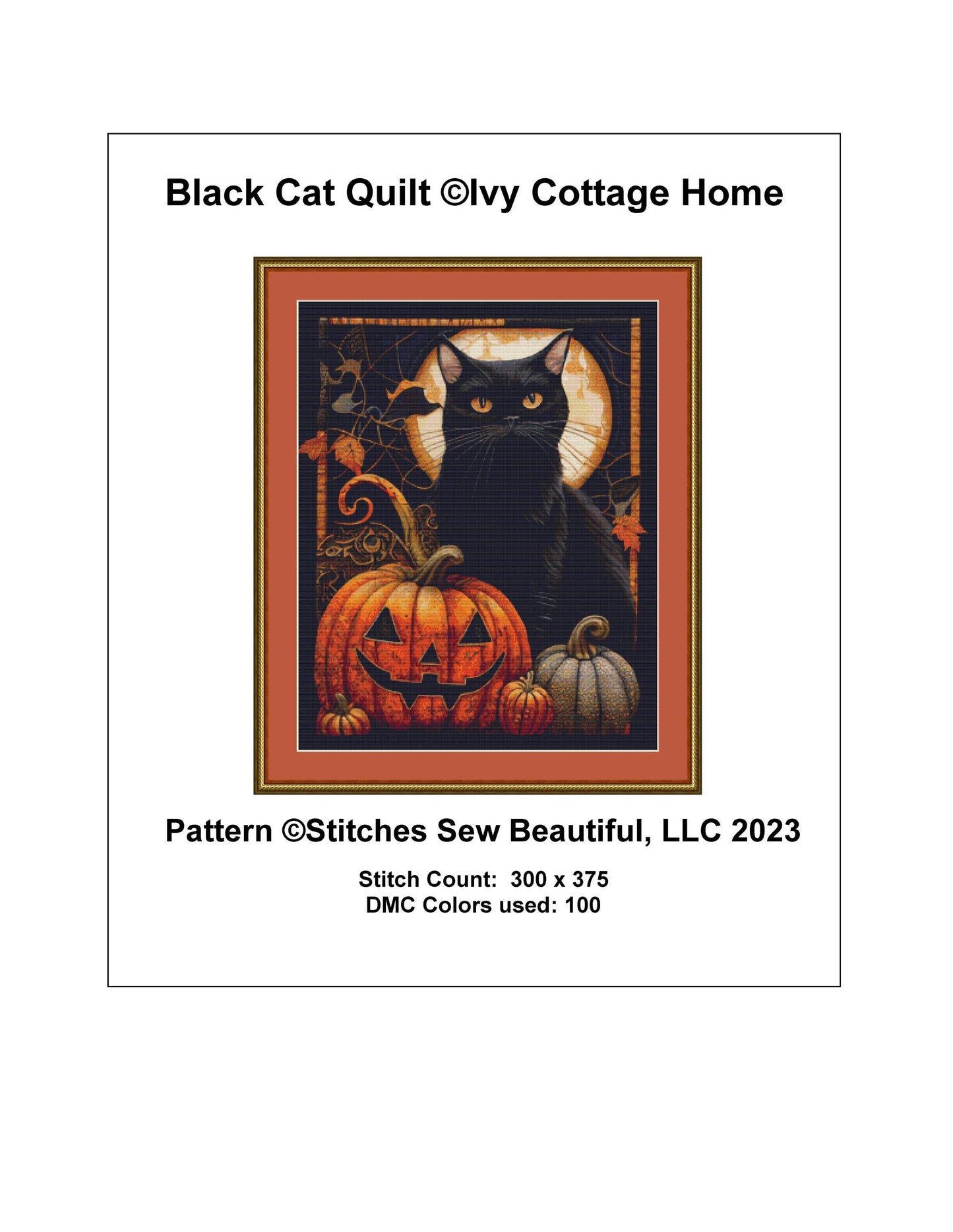 Black Cat Quilt cross stitch pattern by IvyCottageHome