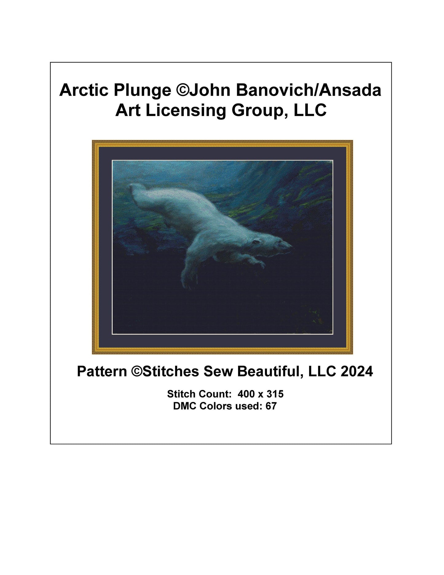 Arctic Plunge cross stitch pattern by John Banovich/Ansada Art Licensing Group, LLC.