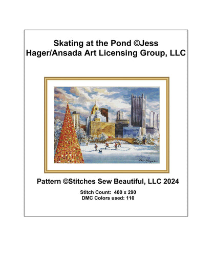 Skating at the Pond cross stitch pattern by Jess Hager/Ansada Art Licensing Group, LLC.