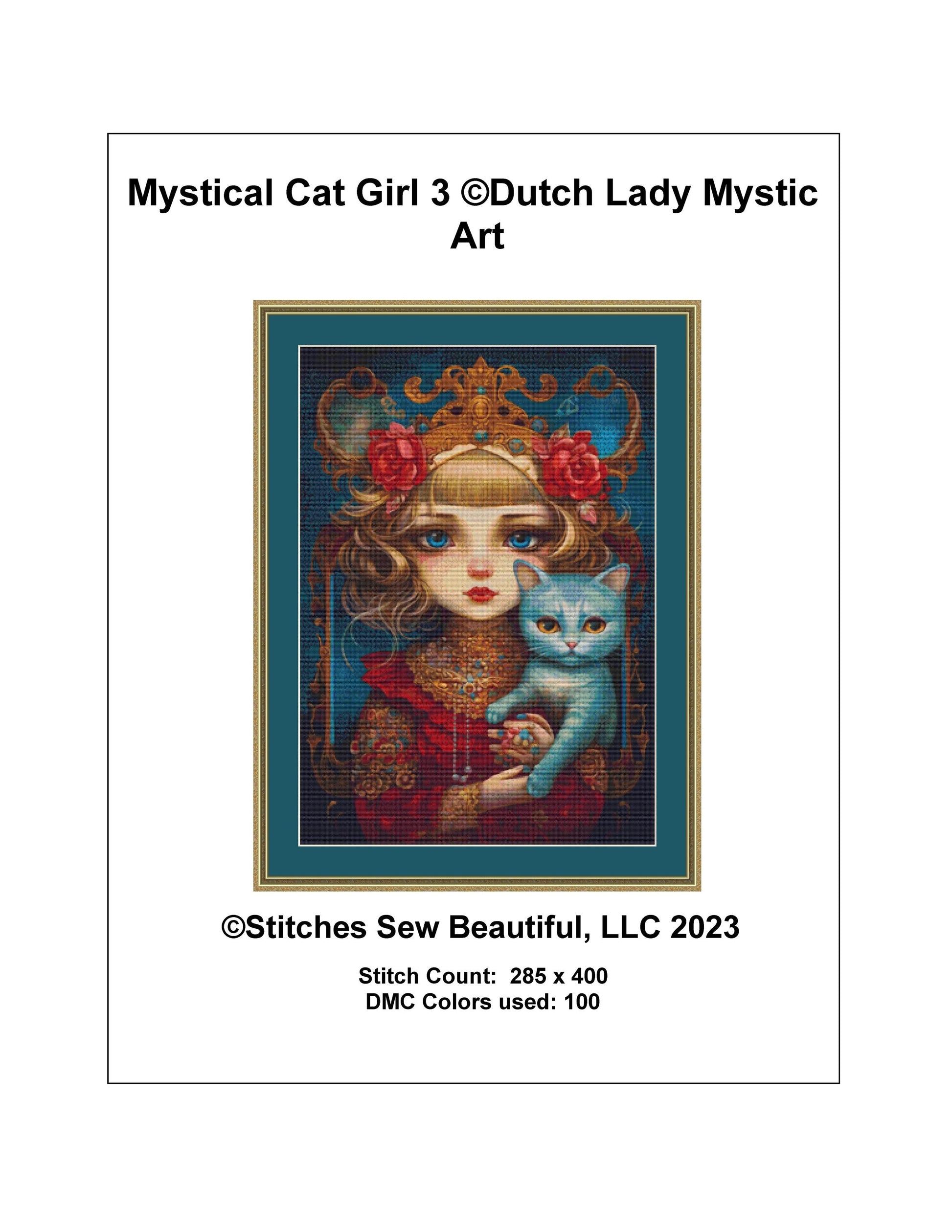 Mystical Cat Girl 3 cross stitch pattern by DutchLadyMysticArt