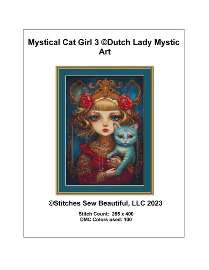 Mystical Cat Girl 3 cross stitch pattern by DutchLadyMysticArt