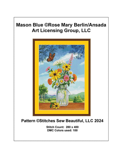 Mason Blue cross stitch pattern by Rose Mary Berlin/Ansada Art Licensing Group, LLC