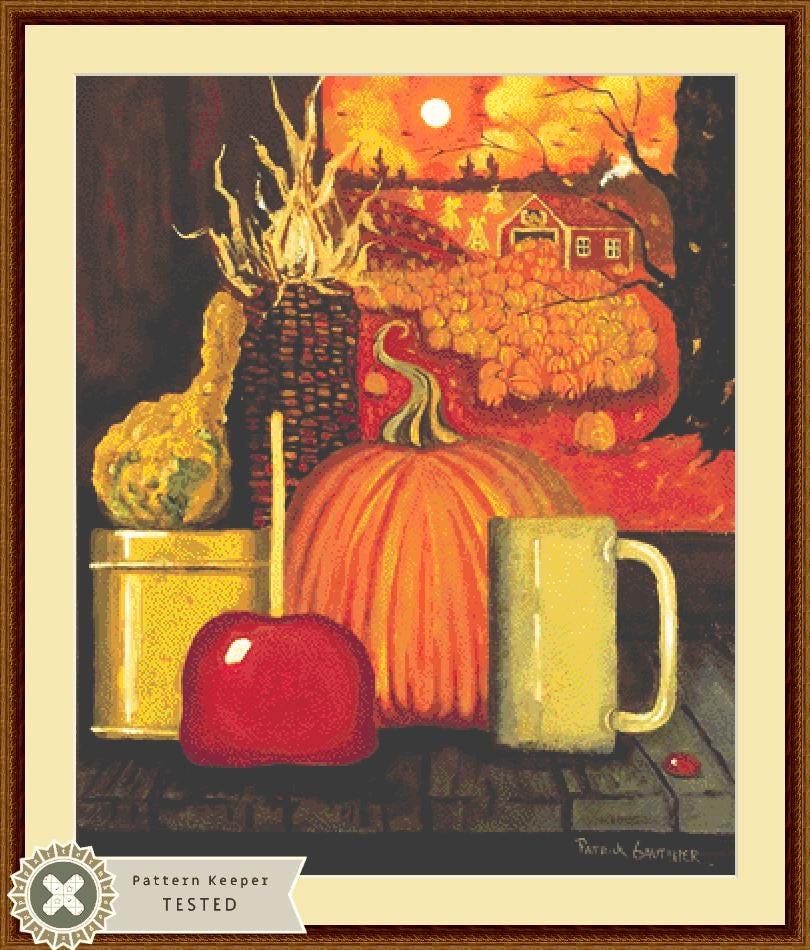 Pumpkin Barn counted cross stitch pattern by Patrick Gauthier