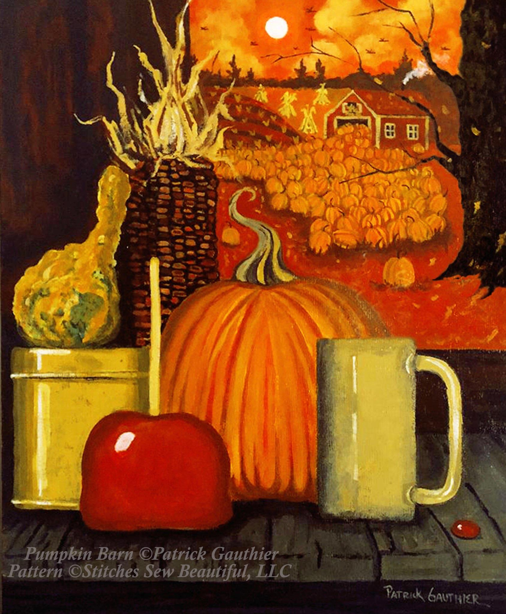 Pumpkin Barn counted cross stitch pattern by Patrick Gauthier