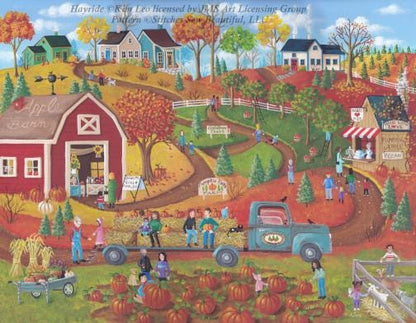 Hayride counted cross stitch pattern by Kim Leo licensed by JMS Art Licensing