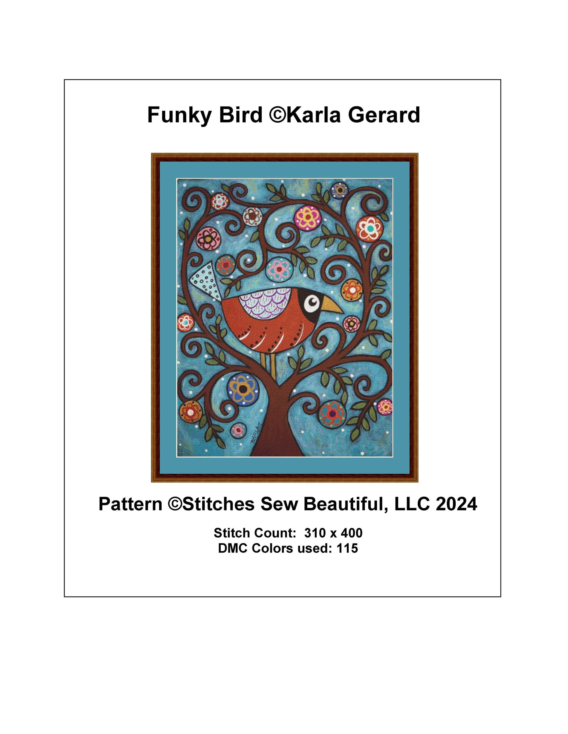 Funky Bird counted cross stitch pattern by Karla Gerard