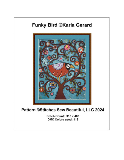 Funky Bird counted cross stitch pattern by Karla Gerard