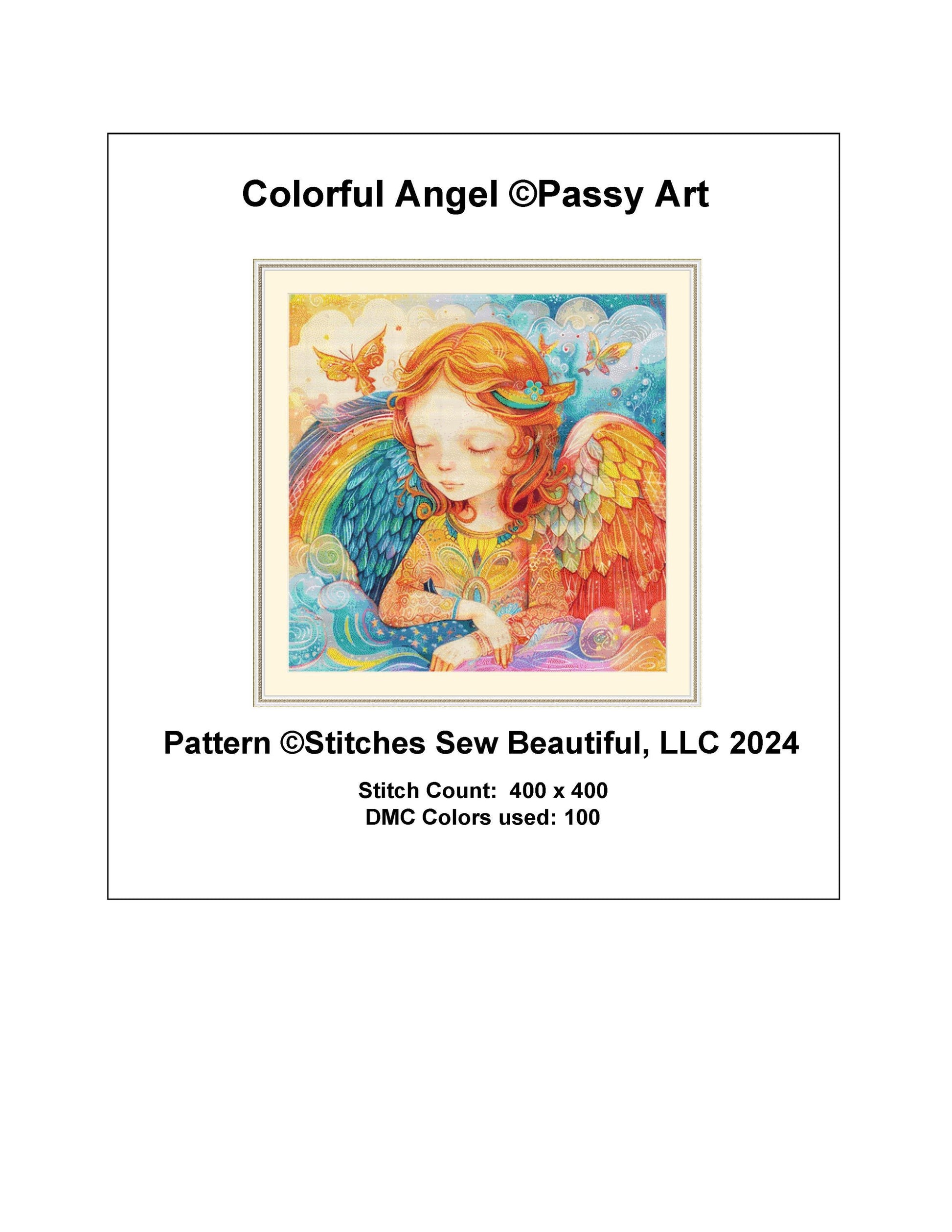 Colorful Angel cross stitch pattern by Passy Art