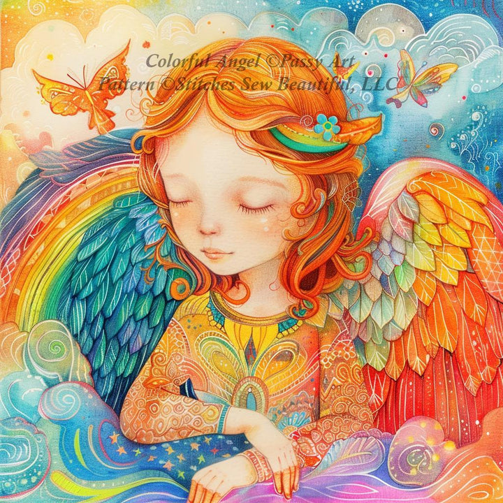 Colorful Angel cross stitch pattern by Passy Art