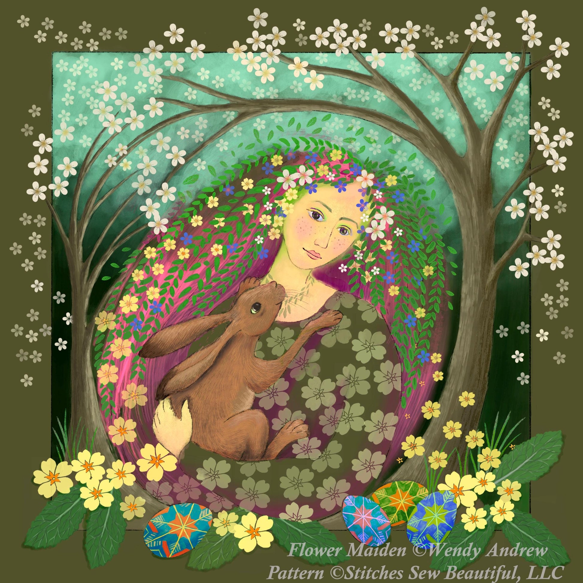 Flower Maiden cross stitch pattern by Wendy Andrew of PaintingDreams
