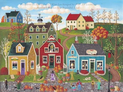 Pumpkins on Pebble Lane cross stitch pattern by Kim Leo licensed by JMS Art Licensing