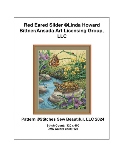 Red Eared Slider cross stitch pattern by Linda Howard Bittner/Ansada Art Licensing Group, LLC.