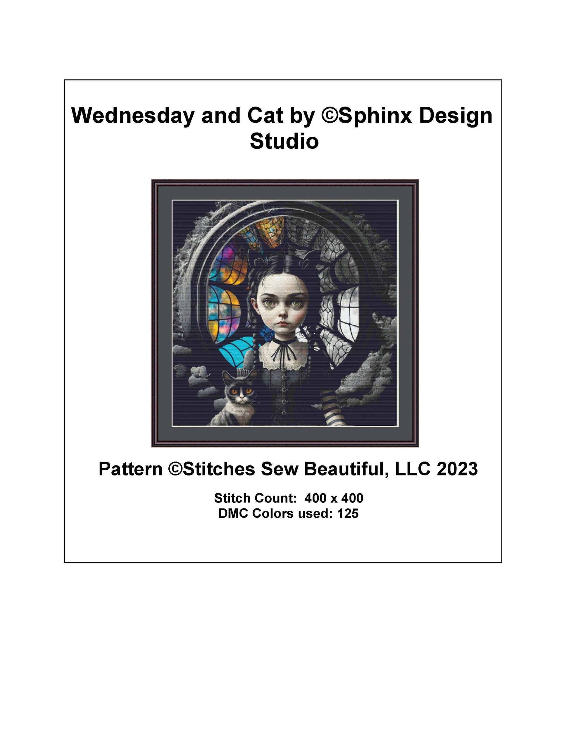 Wednesday And Cat cross stitch pattern by SphinxDesignStudio