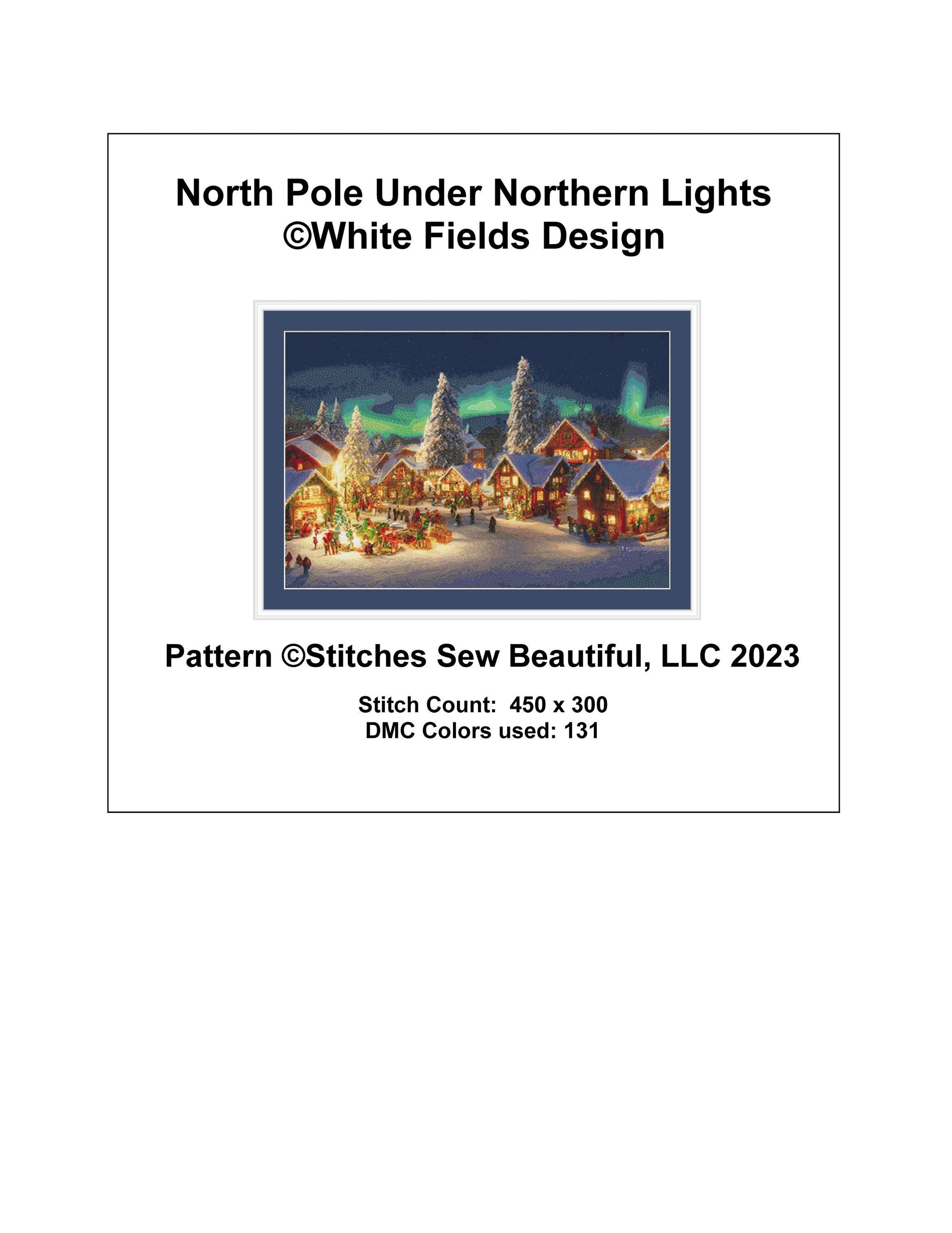 North Pole Under Northern Lights counted cross stitch pattern by White Fields Design